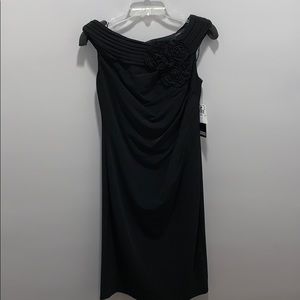 Adrianna Papell Black Midi Dress rose detail